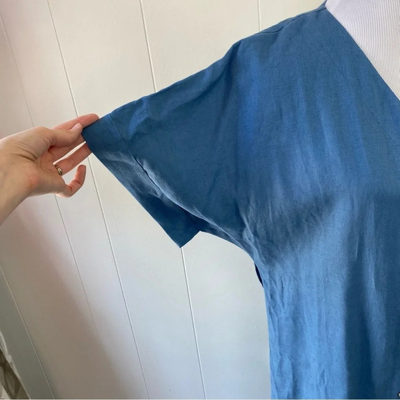 Linen Handmade Studio Blue Dress Button Front V Neck Dolman Sleeves 19” PTP M/L? - Picture 11 of 15